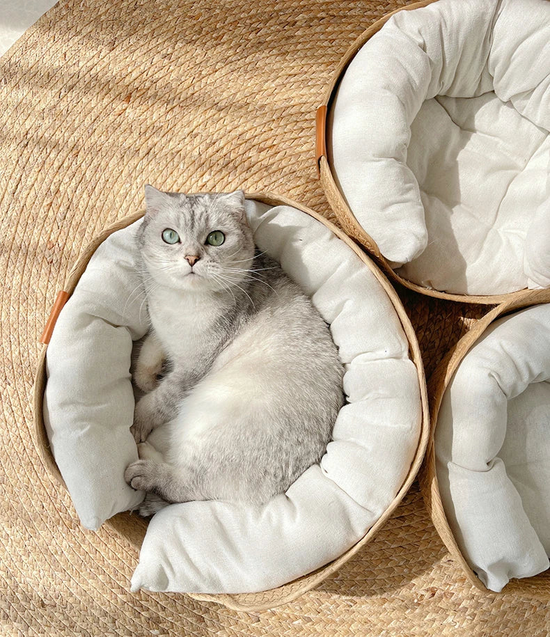 HOOPET Four Seasons Pet Bed Kennel for Cat Puppy Dog Beds Sofa Handmade Bamboo Weaving Cat Cozy Nest Pet Accessories