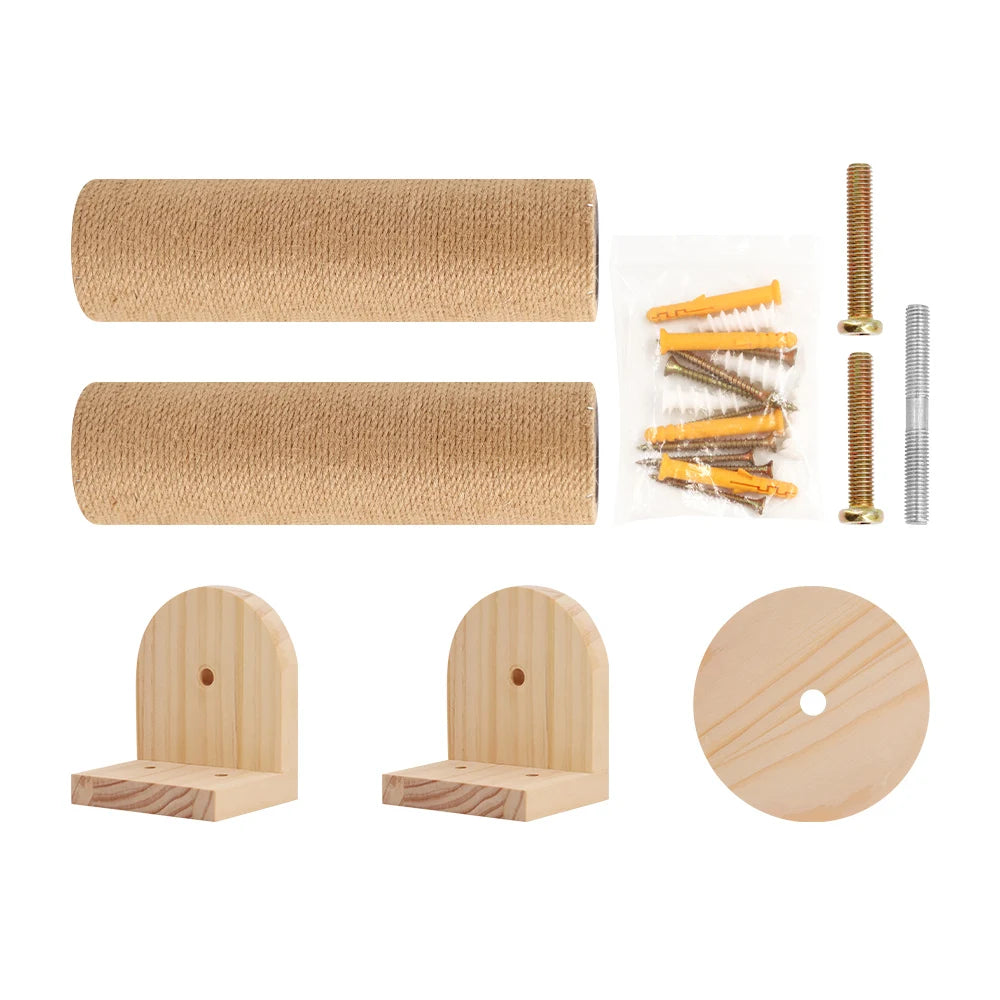 Cat Scratching Post Wall Furniture Wood Wall Mounted Kitten Scratcher Tree Tower Toys Thicker Column for Indoor Cats Accessories