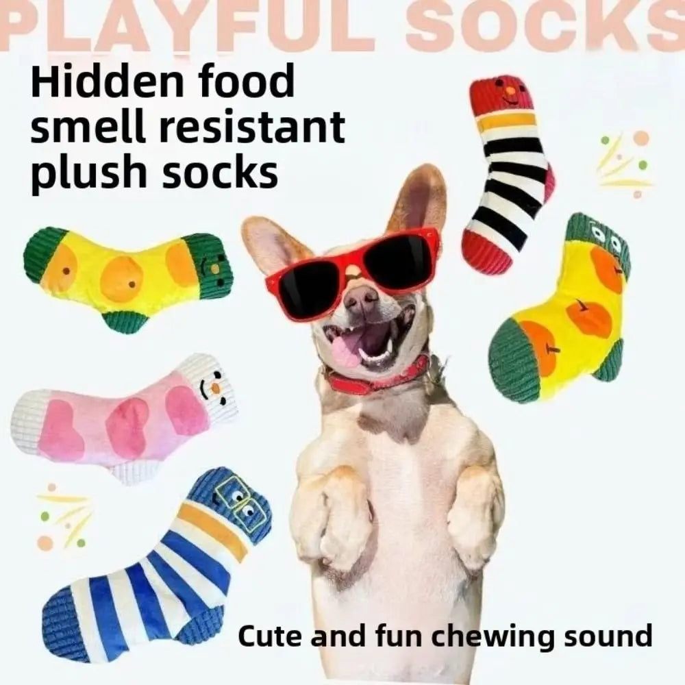 Cute Sound Making Pet Treat Dispenser Bite-Resistant Durable Chew Toy Squeaker Cartoon Socks Cat