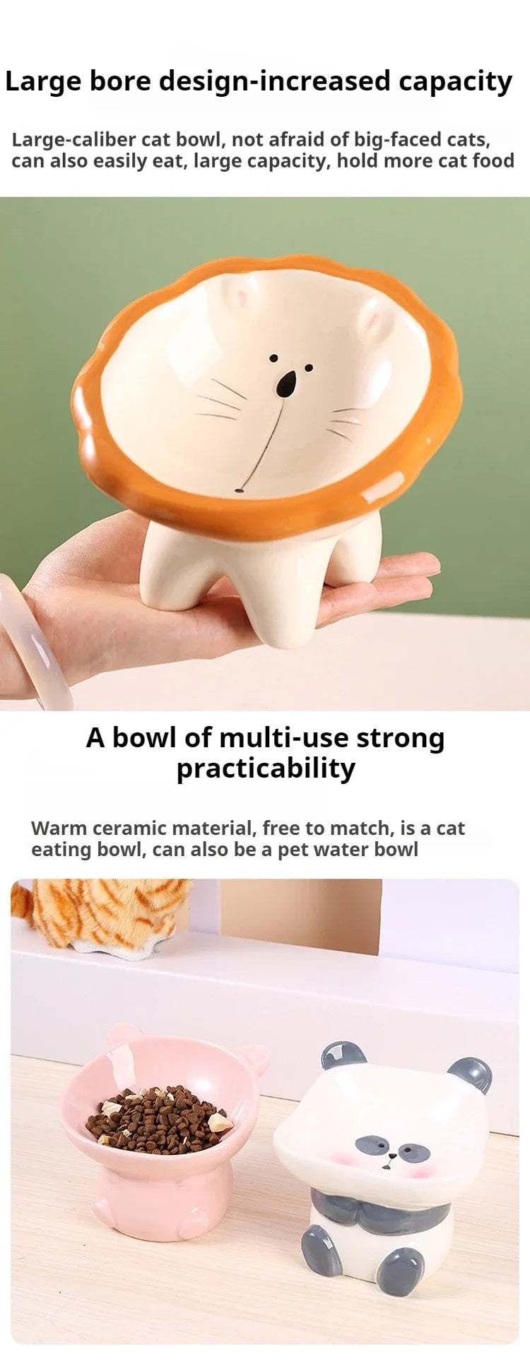 Cartoon cute pet bowl, ceramic high neck protection, anti black chin, multifunctional water and food container, cat and dog bowl