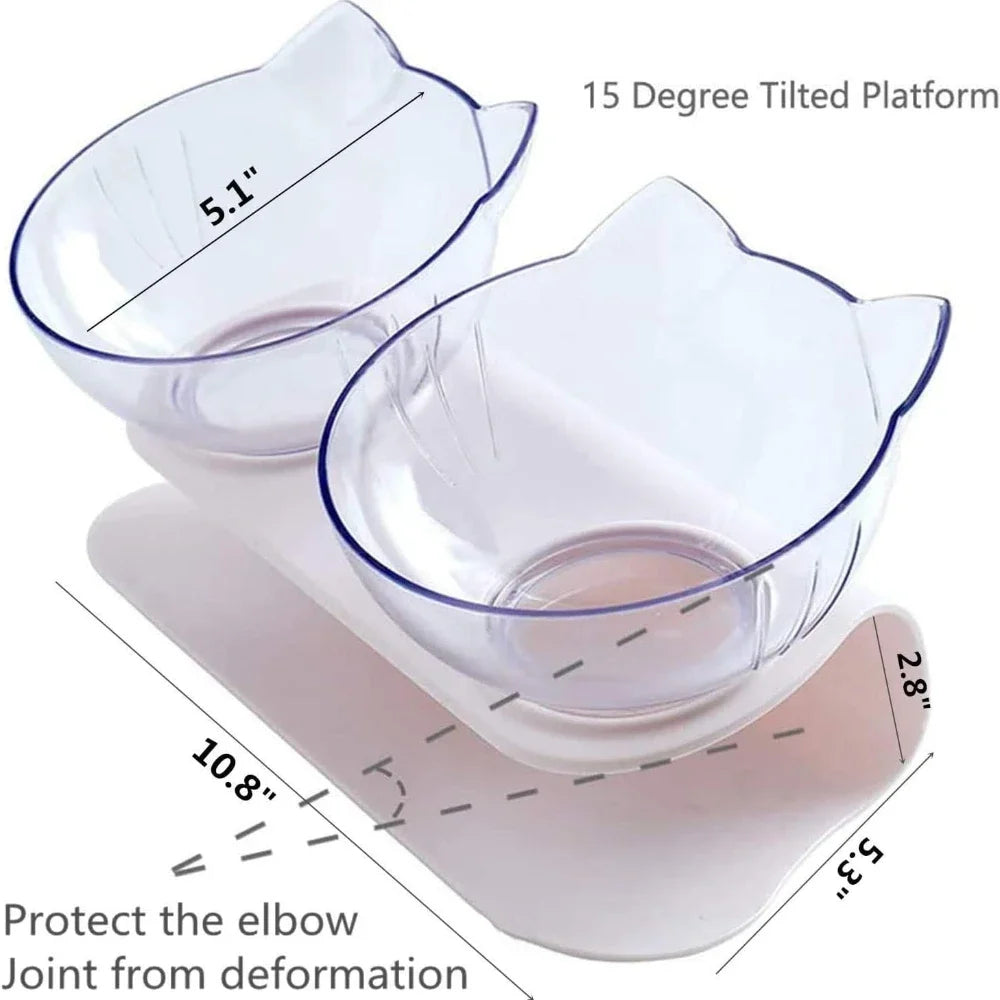 Double Cat Pet Feeding Bowls Food Bowl 15° Tilting with Stand Anti-Swing Kittens Elevated Puppy Dog Food and Water Raised Bowls