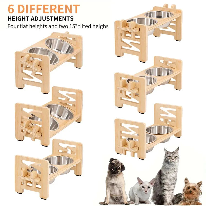 Elevated Pet Feeder Stand with 2 Stainless Steel Bowls Adjustable Tilted Design for Cats Dogs Neck Protection Easy Clean Feeding