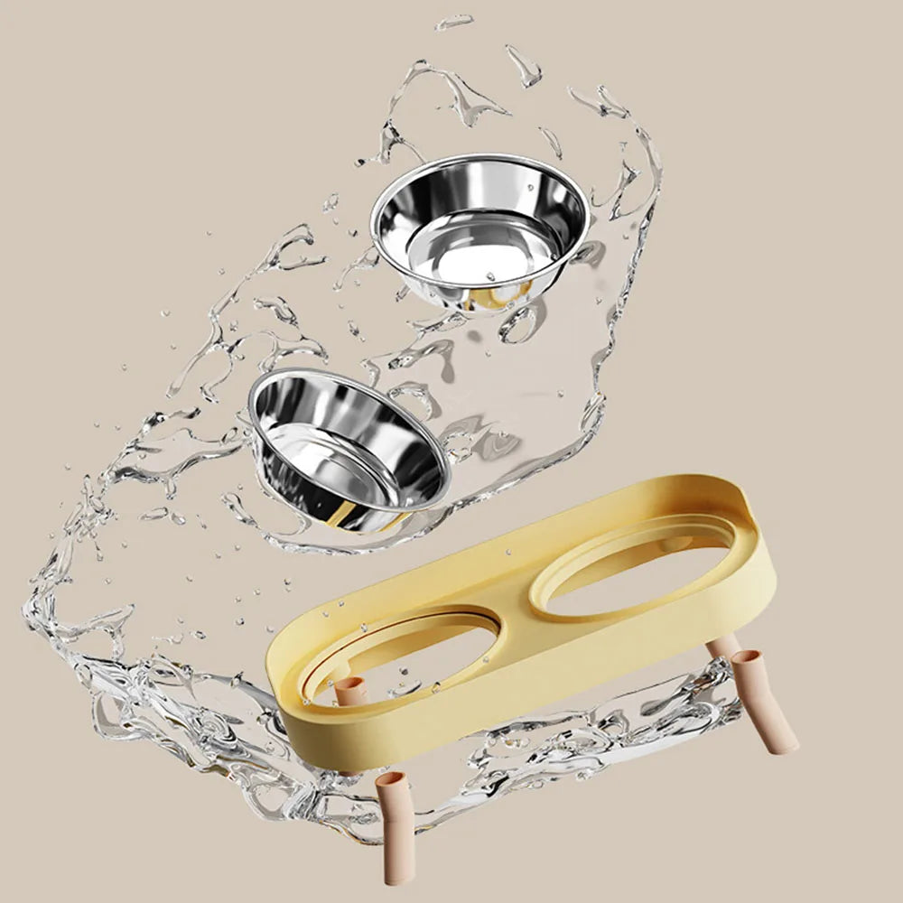 Cat Bowl Double Bowl Set - Anti-Spill Anti-Tip Pet Food Bowl & Water Bowl | Non-Slip Base Cute Cat Feeding Bowls Pet