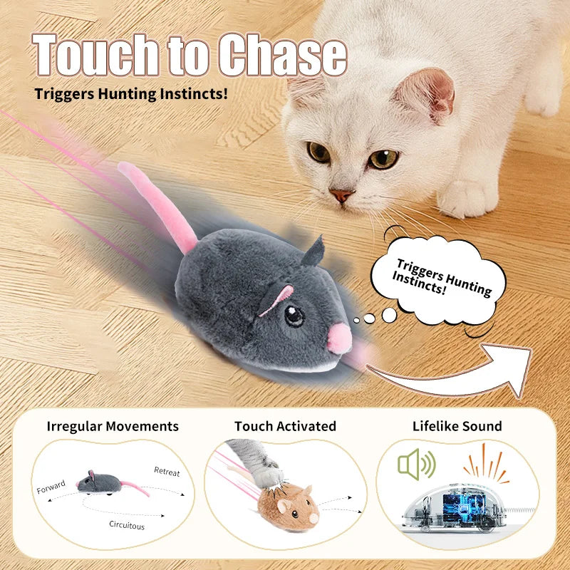 Electric Interactive Mouse Cat Toys Funny Plush Toy Smart Pet Interactive Movement Toys Fast Moving Pet Cat Accessories