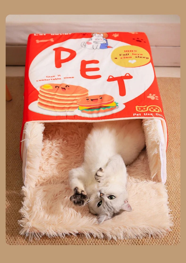 Cat Bed Pet Cat and Dog Bed Rectangular Fully Enclosed Security Biscuit Box Four-season Universal Pet Bed