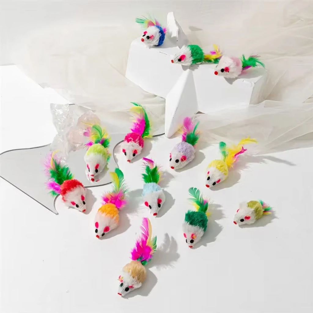 Pet Cat Toys Interactive Cute Soft Fleece False Mouse Colorful Feather Funny Playing Training Toy for Cats Kitten Supplies