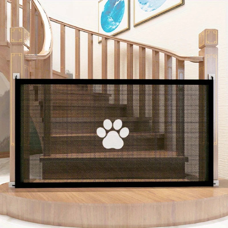 Dog Gate for Stairs - Pet House Screen Door with 4 Hooks, Indoor Safety Fence Barrier, Stairway Pet Gate for Dogs Cats