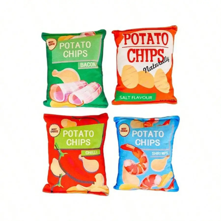 1pc Random Funny Chip Biscuit Bag Plush Dog Toy Pup's Favorite 'Snack' Fake Potato Chips Bag Toy for Dogs Pet Supplies