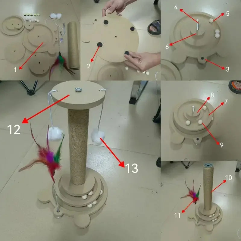 Cat Scratching Posts & Climbing Frames Pest-Resistant Wear-Resistant Sisal Pets Toys with Teaser Wands Cat Scratcher Turntable