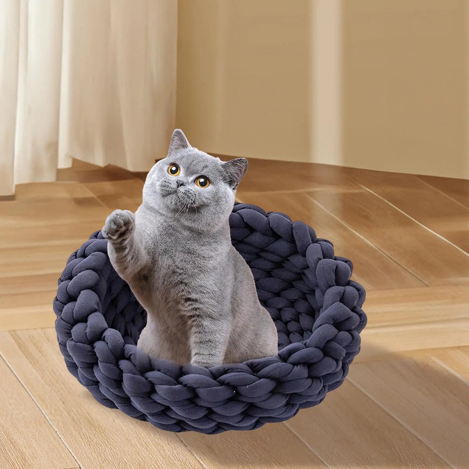 Handwoven Cat Nest Bed Non Slip Durable Round Shape Portable All Seasons Kitten Calming Bed Soft for Pet Supplies Small Dog