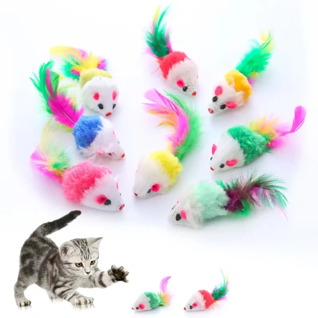 Pet Cat Toys Interactive Cute Soft Fleece False Mouse Colorful Feather Funny Playing Training Toy for Cats Kitten Supplies