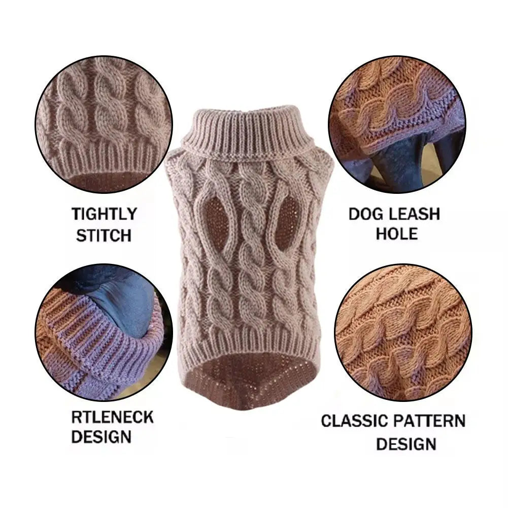 2025 New Pet Small Pet Dog Clothes Sweater Fashion Autumn Winter Solid Fried Dough Twists Knitting Warm Comfort Clothing