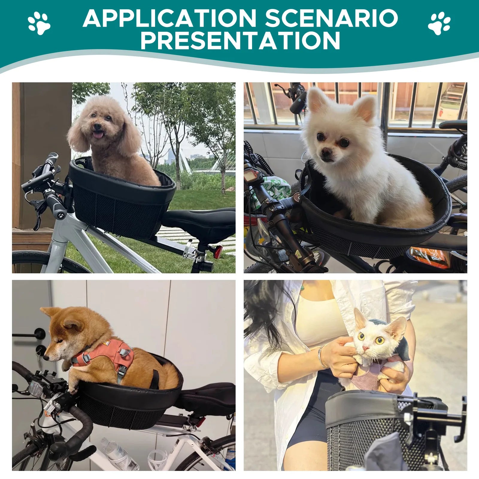 Dog Bike Basket Mountain Bike Shopping Basket Portable Cat and Dog Carrier for Bike Front Crossbar with Sponge Liner SafetyStrap