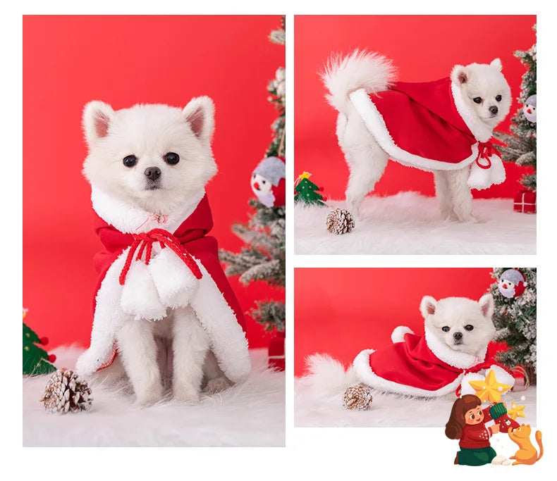 Christmas Pet Cat Hooded Cloak Pet Clothing Dog Autumn Winter Clothing Warm Clothes Little Red Riding Hood Cloak Puppy Clothes