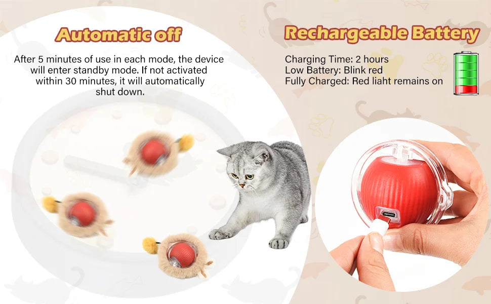 Interactive Cat Chase Toy with USB Rechargeable Rolling Balls - Durable Plastic & Soft Polyester, Cartoon Design for Exercise &