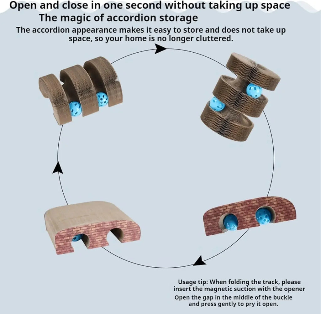 Cat Scratch Board Cat Toy with Bell Cat Cat Climbing Frame Foldable Recyclable Accordion Cardboard Kitten Toy with Ball