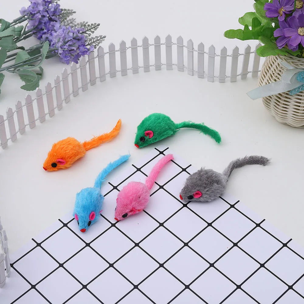 24pcs/pack Pet Cat Mouse Toys Simulation Plush Mouse Toys for Cat Interactive Game Playing Kitten Pet Supplies Random Color