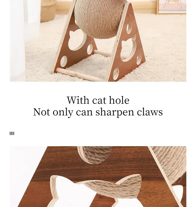 Cat Scratching Ball Wood Stand Pet Furniture Sisal Rope Ball Toys Kitten Climbing Scratcher Grinding Paws Scraper Accessories