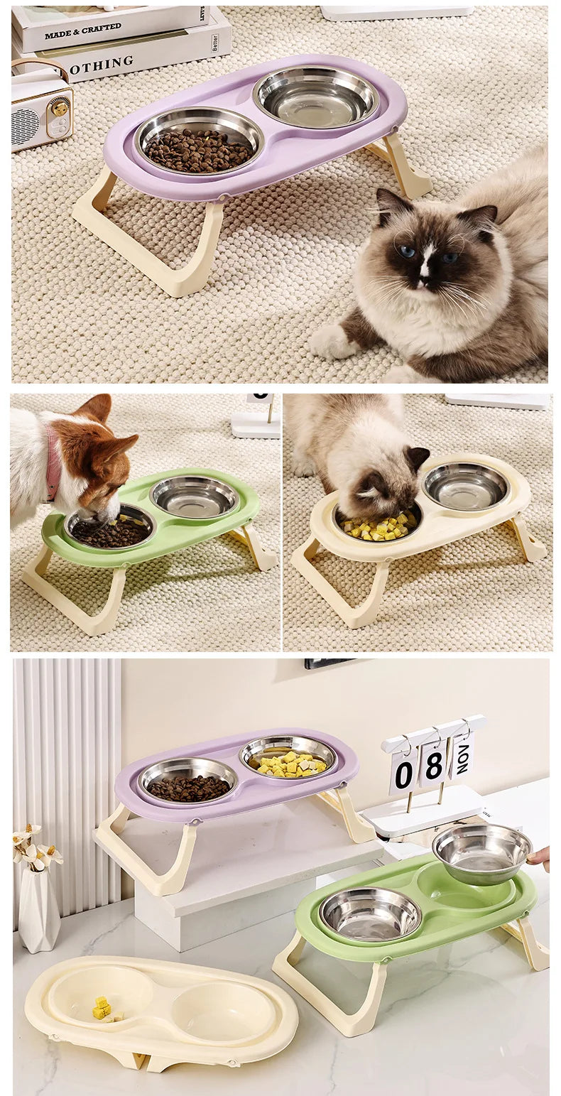 elevated Pet Cat Bowl Feeder Cat Food Bowl With Water Fountain Double Bowl Drinking Raised Stand Dish Bowls For Cats