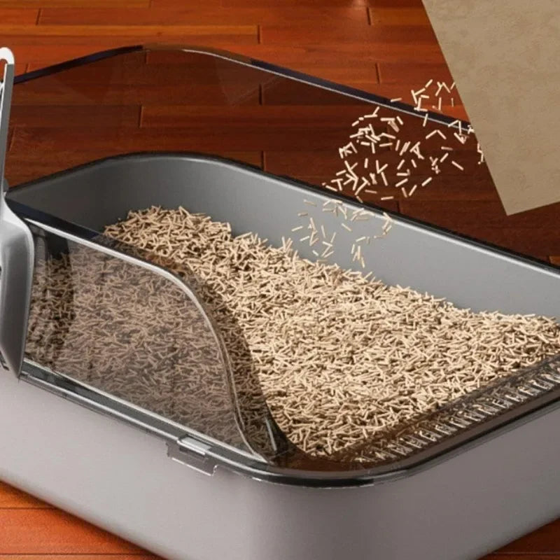 Easy Clean Cat Toilet Box with Scoop Semi Enclosed High Fence Open Top Kitty Litter Tray Durable Spacious Sandbox Pet Accessory