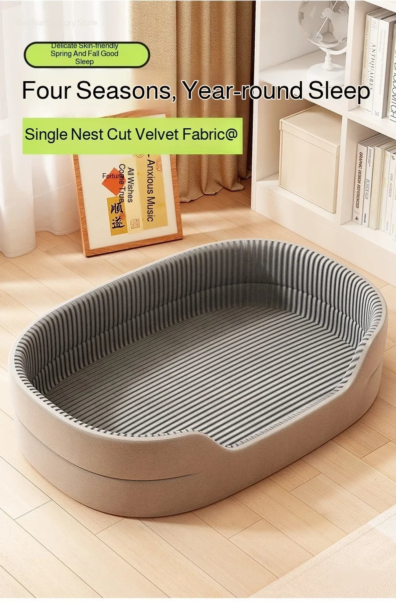 Dog Cat Kennel Universal for All Seasons Summer Pet Kennel with Rattan Mat Raised Edges Large Dog Bed Sofa-feel Mat Sleeping Pad