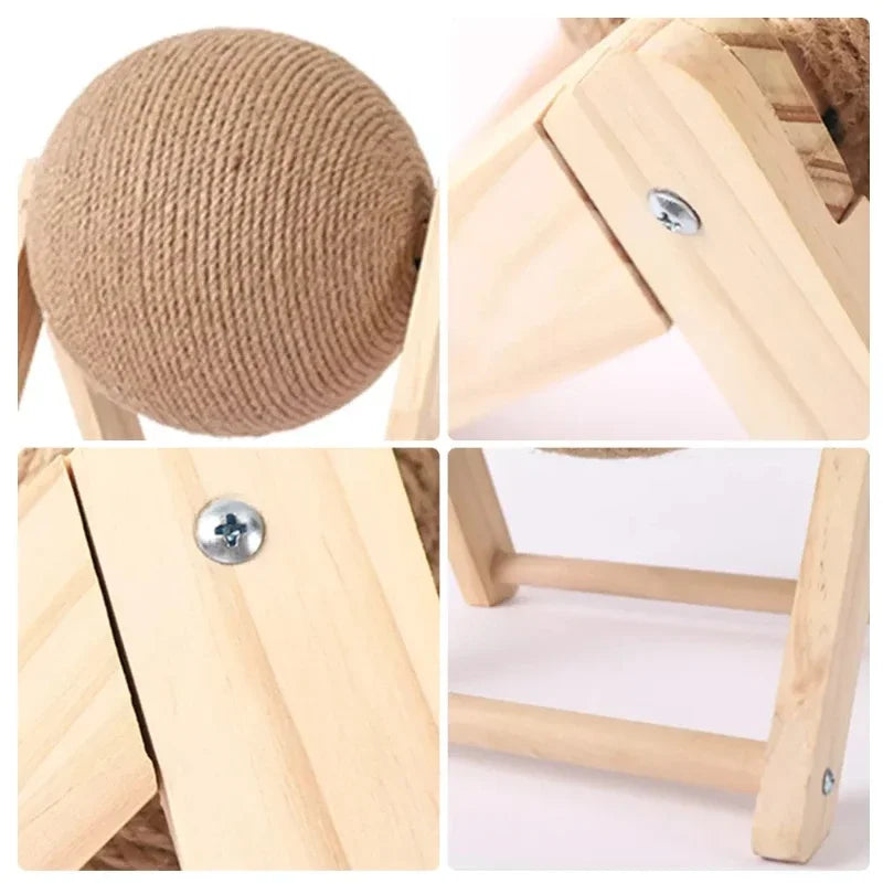 Cat Scratching Ball Wood Stand Pet Furniture Sisal Rope Ball Toys Kitten Climbing Scratcher Grinding Paws Scraper Accessories