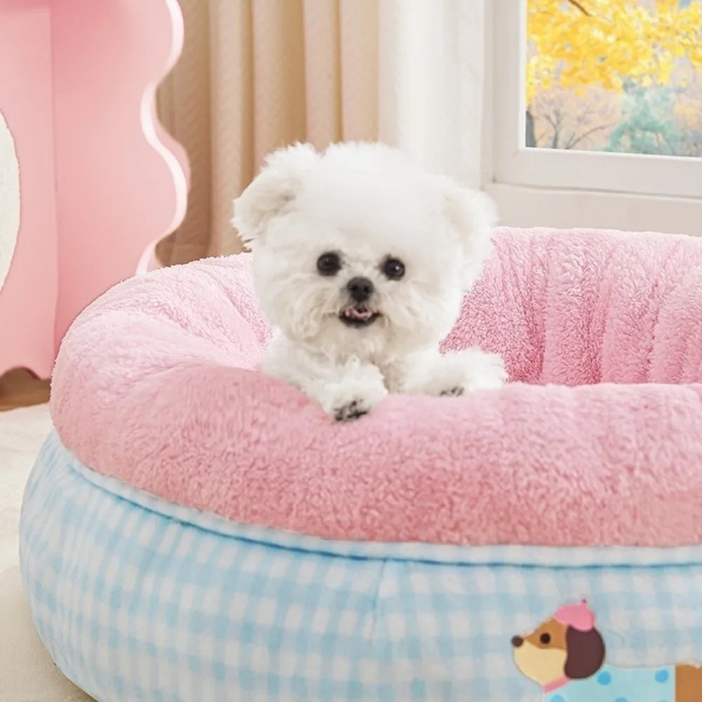Cute Cartoon Pet Dog Bed Soft Warm Cat Sleeping Mattres Semi-surrounded Thickened Pet Nest Kennel For Dogs Puppy Kitten