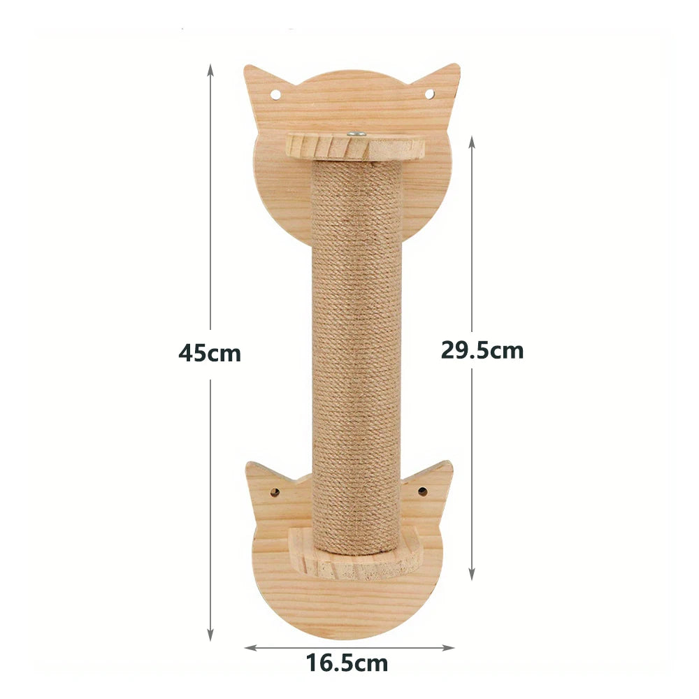 Cat Scratching Post Wall Furniture Wood Wall Mounted Kitten Scratcher Tree Tower Toys Thicker Column for Indoor Cats Accessories