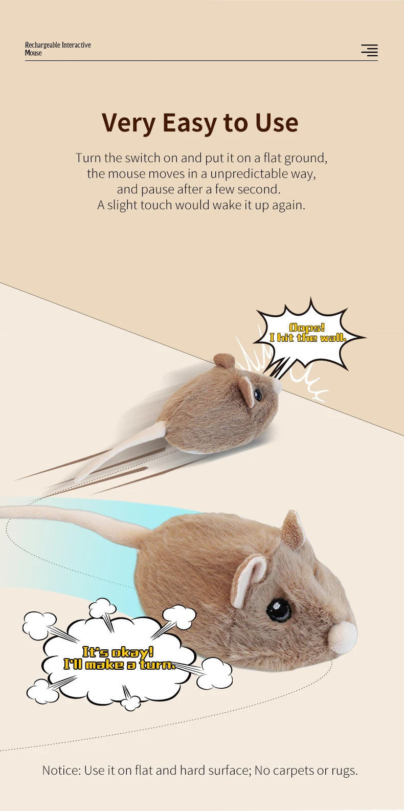 Electric Interactive Mouse Cat Toys Funny Plush Toy Smart Pet Interactive Movement Toys Fast Moving Pet Cat Accessories