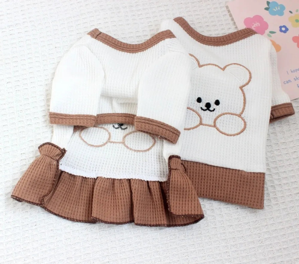 Cute Couple Dog Clothes Pet Dresses Shirt Waffle Cat Dog Shirt Puppy Pet Skirt Clothing for perro Dogs Cats Chihuahua Yorkie