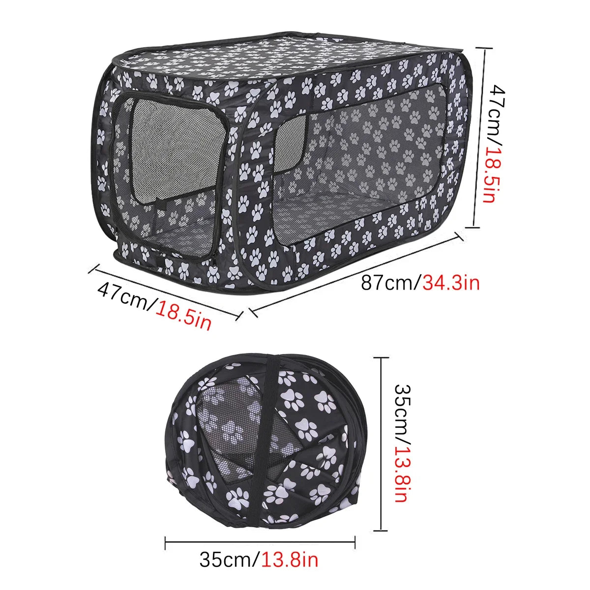 Indoor & Outdoor Foldable Portable Pop-Up Pet Carrier Tent with Mesh Window Zippered Door for Pet Small Dog & Cat Travel Carrier