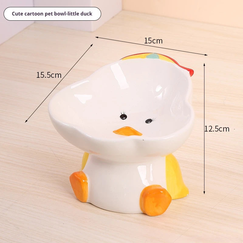 Cartoon cute pet bowl, ceramic high neck protection, anti black chin, multifunctional water and food container, cat and dog bowl