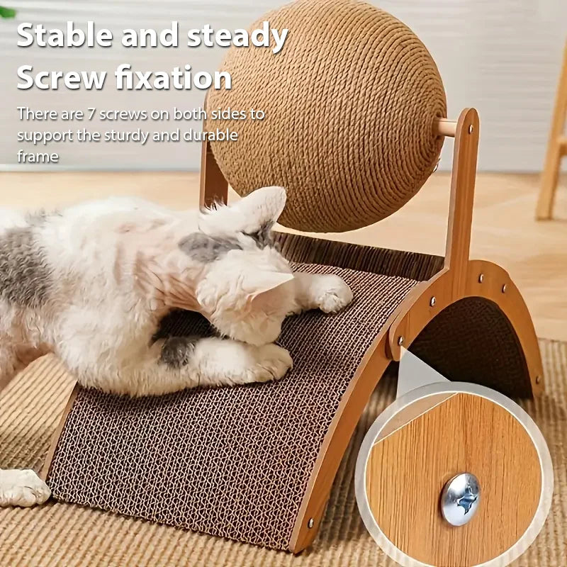 2In1 Arched Cat Scratching Pad Wooden Scratching Post with Cat Ball Wear-Resistant Chew Toy for Pets Scratch Board