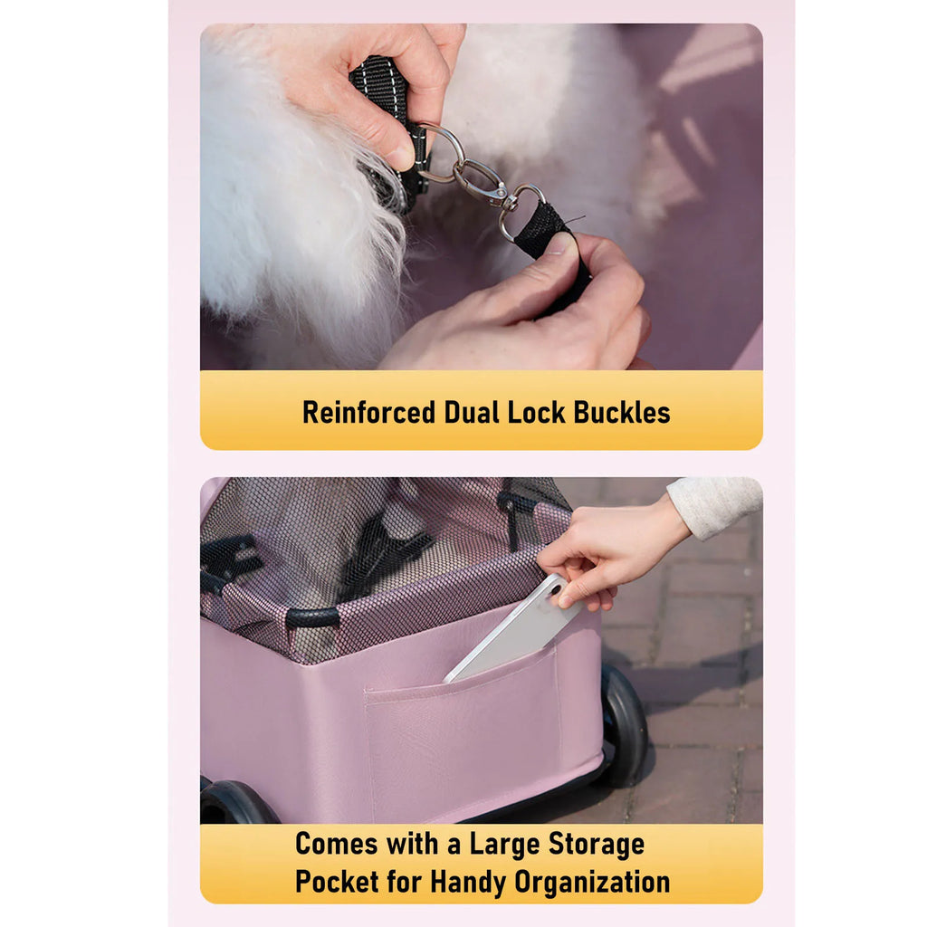 Foldable Pet Stroller with Canopy 4 Wheels Pet Strolling Cart for Small Dogs Cats Lightweight Easy Assembly Multifunctional Use