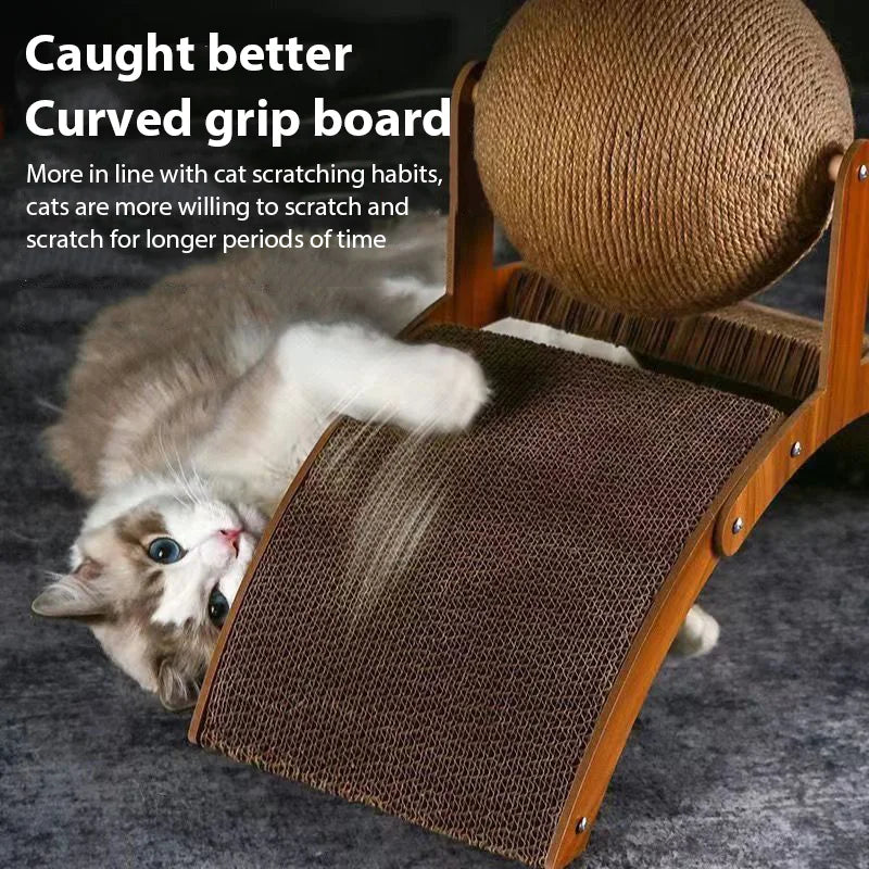 2In1 Arched Cat Scratching Pad Wooden Scratching Post with Cat Ball Wear-Resistant Chew Toy for Pets Scratch Board