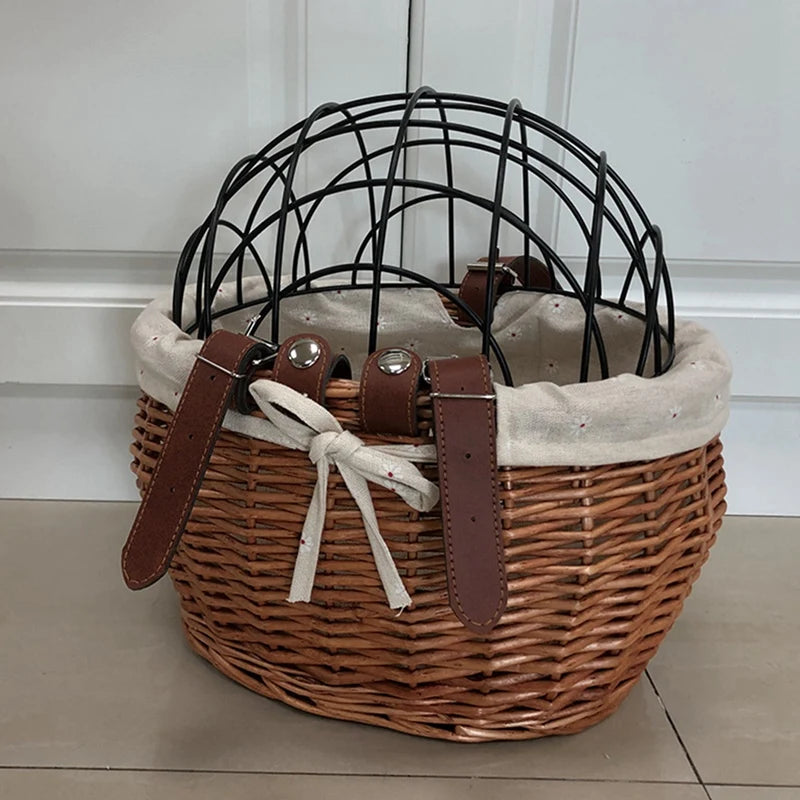 Cat Dog Bicycle Front Handlebar Basket Pets Seat Handwoven Wicker MTB Road Bike Basket Pet Cat Dog Carrier
