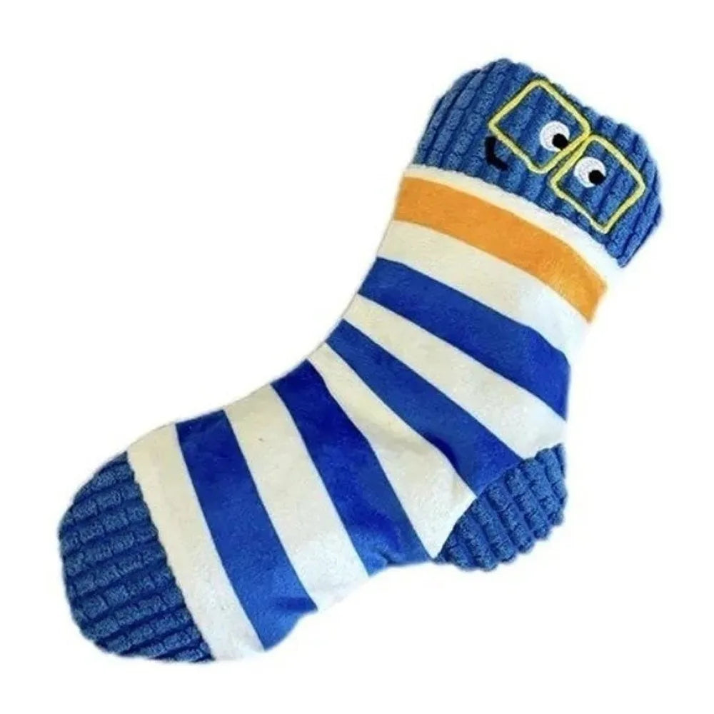 Cute Sound Making Pet Treat Dispenser Bite-Resistant Durable Chew Toy Squeaker Cartoon Socks Cat