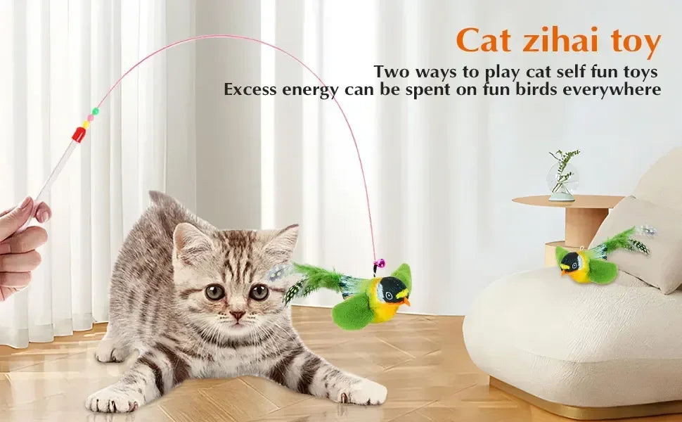 Indoor Interactive Birds Toy for Cat Chasing Teasing Toy Sounding Catnip Cat Teaser Toy Self-hilarity Wall Hanging Birds Cat Toy