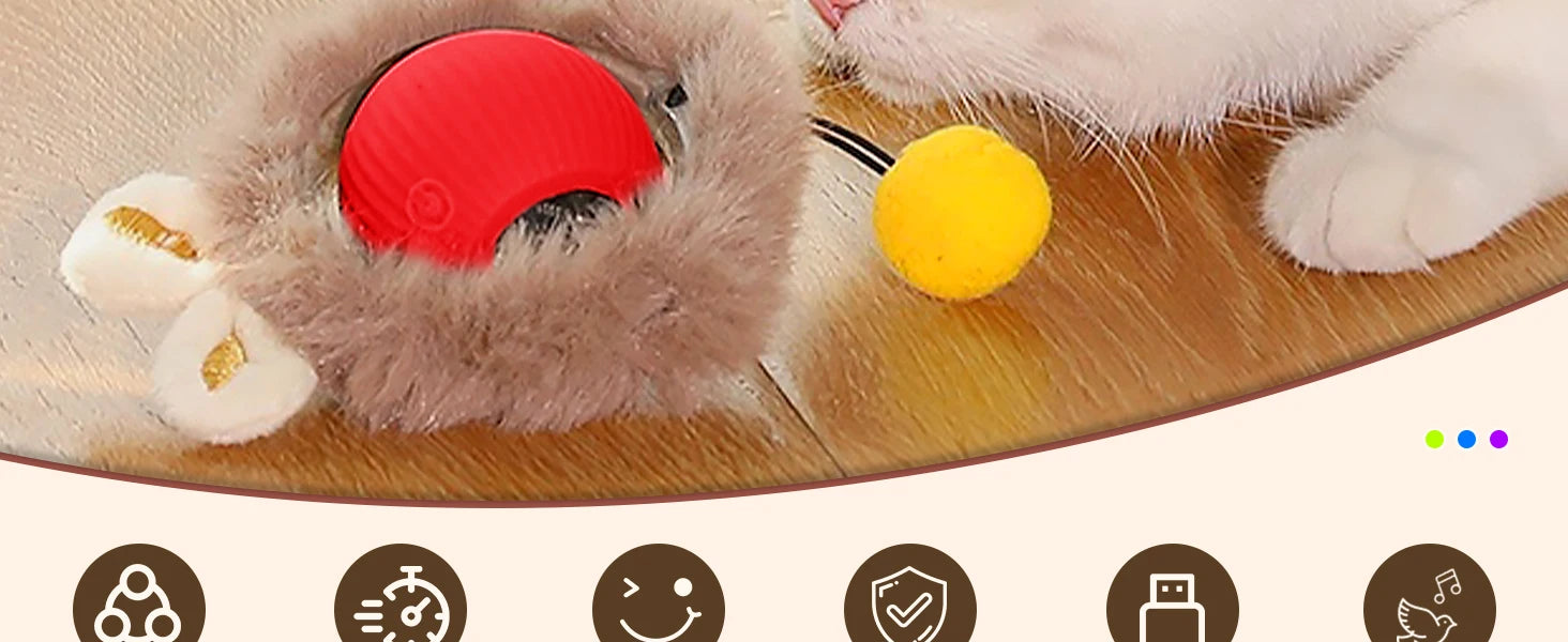 Cat Interactive ball Toy, Automatic Rolling Ball with Tail, Rechargeable Smart Pet Interactive Toy, Intelligent toy for Cat