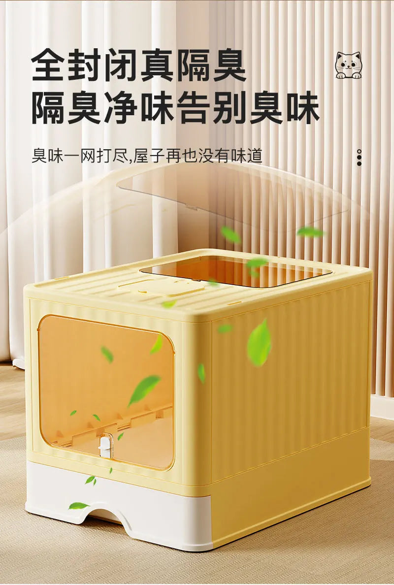 Extra Large Enclosed Cat Litter Box High Sided Anti Splash Tray with Odor Control Sealed Kitty Toilet with Deodorizer Cats