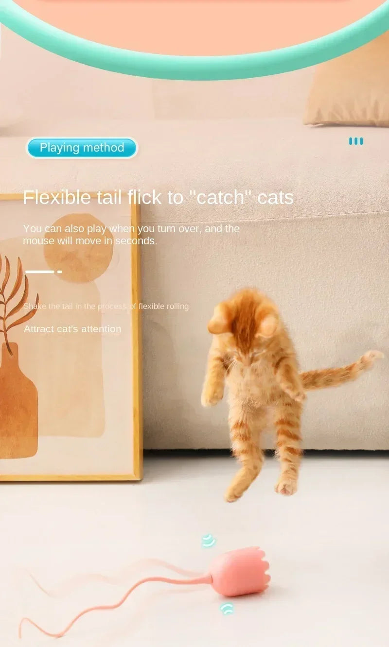 Interactive Electric Cat Toy USB Intelligent Rolling Ball Interactive Toys Funny Stick Silicone Rotate Mouse Tail Kitten Teaser