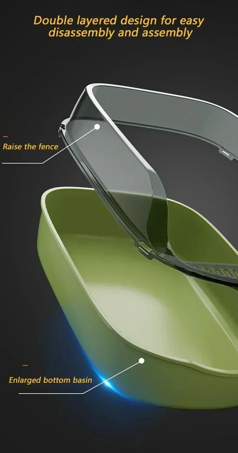 Easy Clean Cat Toilet Box with Scoop Semi Enclosed High Fence Open Top Kitty Litter Tray Durable Spacious Sandbox Pet Accessory