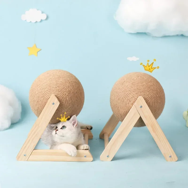 Cat Scratching Ball Wood Stand Pet Furniture Sisal Rope Ball Toys Kitten Climbing Scratcher Grinding Paws Scraper Accessories