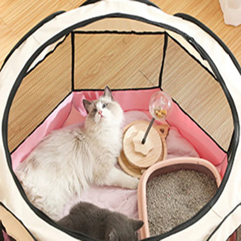 Cats and dogs delivery room pets octagonal cage breathable fence tent scratch-resistant Oxford cloth foldable cat and dog nest