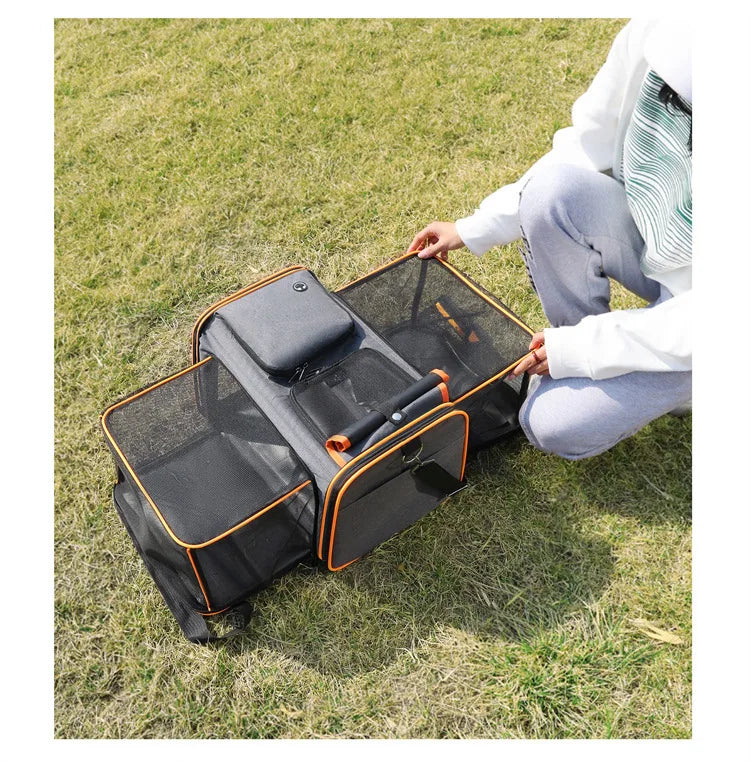 Cat Bag Foldable Large Capacity Cat Outdoor Car Expansion Portable Pet Handbag Breathable Diagonal Cross Bag for Cats and Dogs