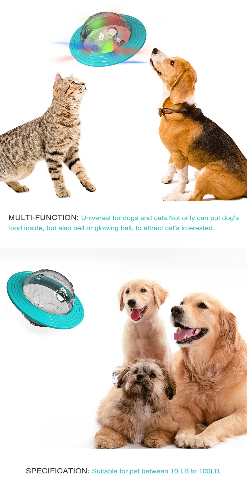Dog Toy For Small Medium Large Dogs Cats Fly Disk Interactive Food Dispenser Improve IQ Slow Feeder Training Toys Pet Supplies