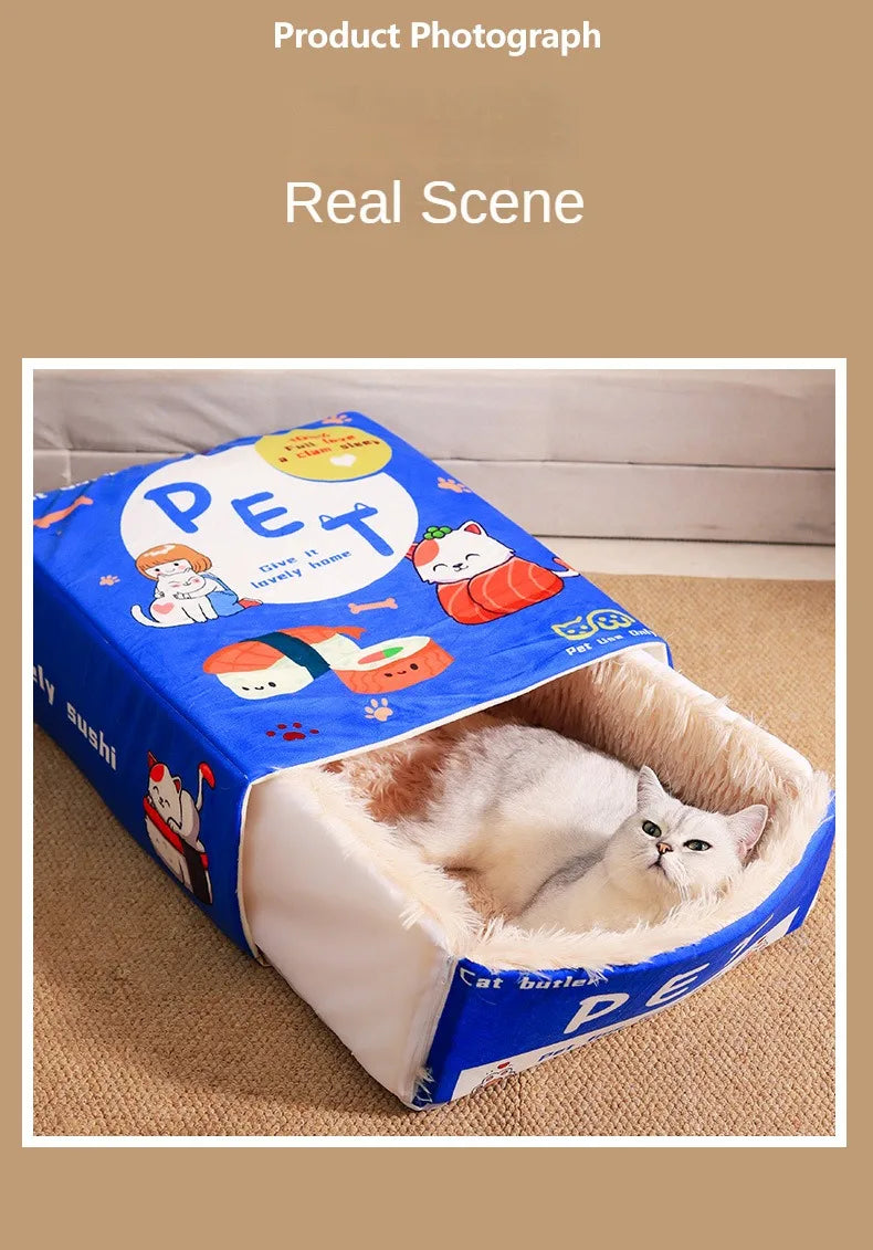 Cat Bed Pet Cat and Dog Bed Rectangular Fully Enclosed Security Biscuit Box Four-season Universal Pet Bed