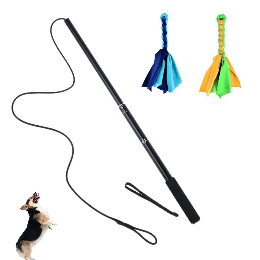 Dogs Flirt Lure Pole Stick Toys Pet Interactive Chasing Tail Teaser Wand Training Chewing Rope Cat Pet