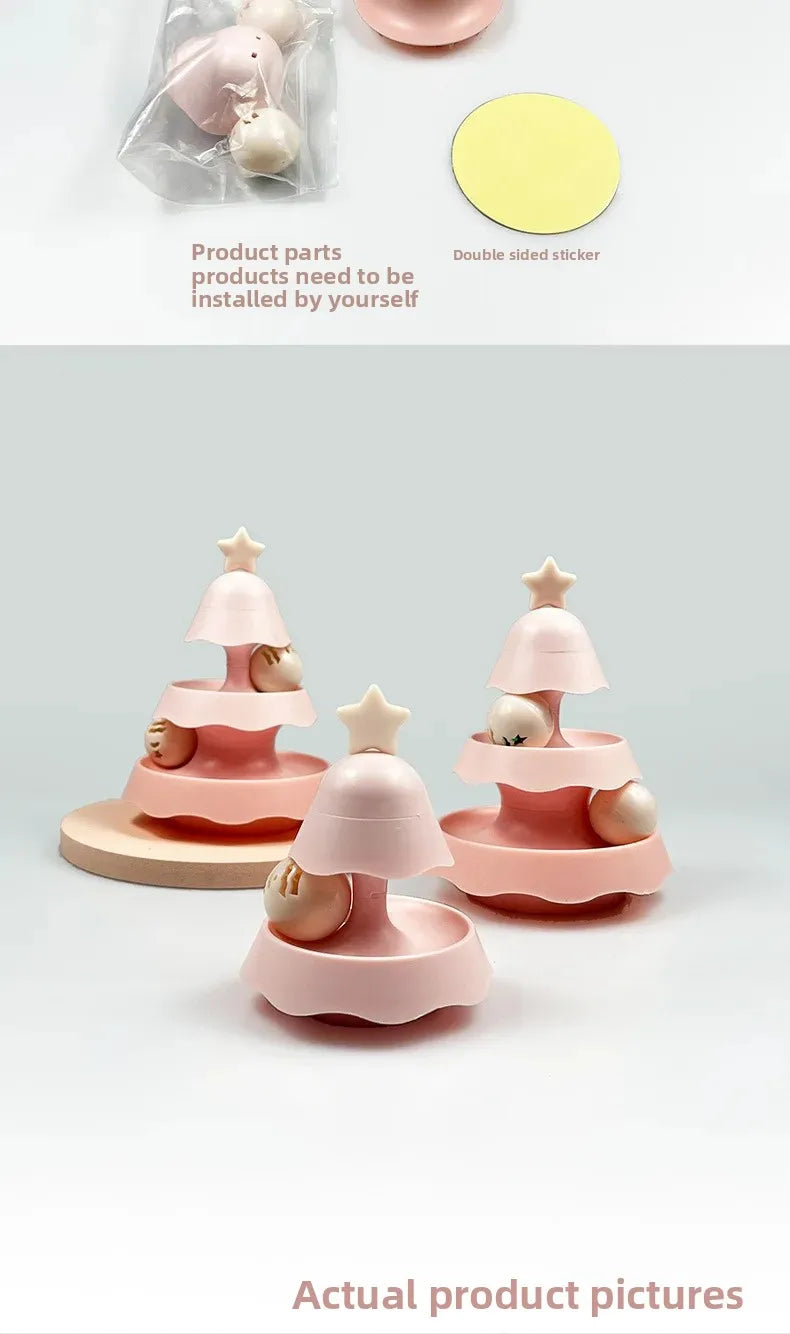 Cats Christmas Tree Mini Track Turntable Bell Glowing Ball Self Amusement Puzzle Pet Toy Interactive Durable Safe Non Toxic