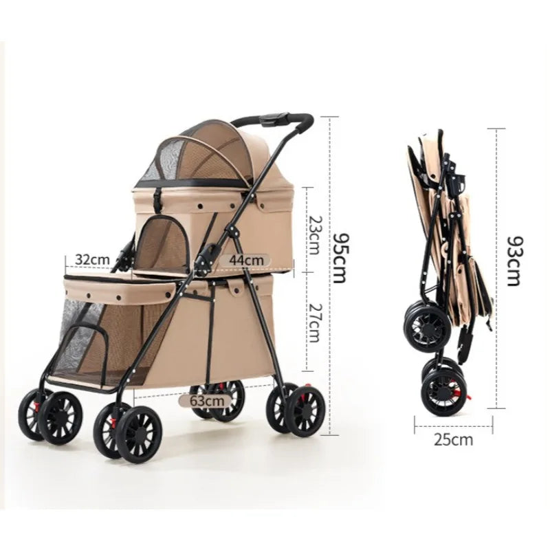 Double Pet Stroller  One-Hand Folding Dog Stroller for Small Medium Dogs Cats Travel 24KG Max Pet Carrier Cat Dog Carrier